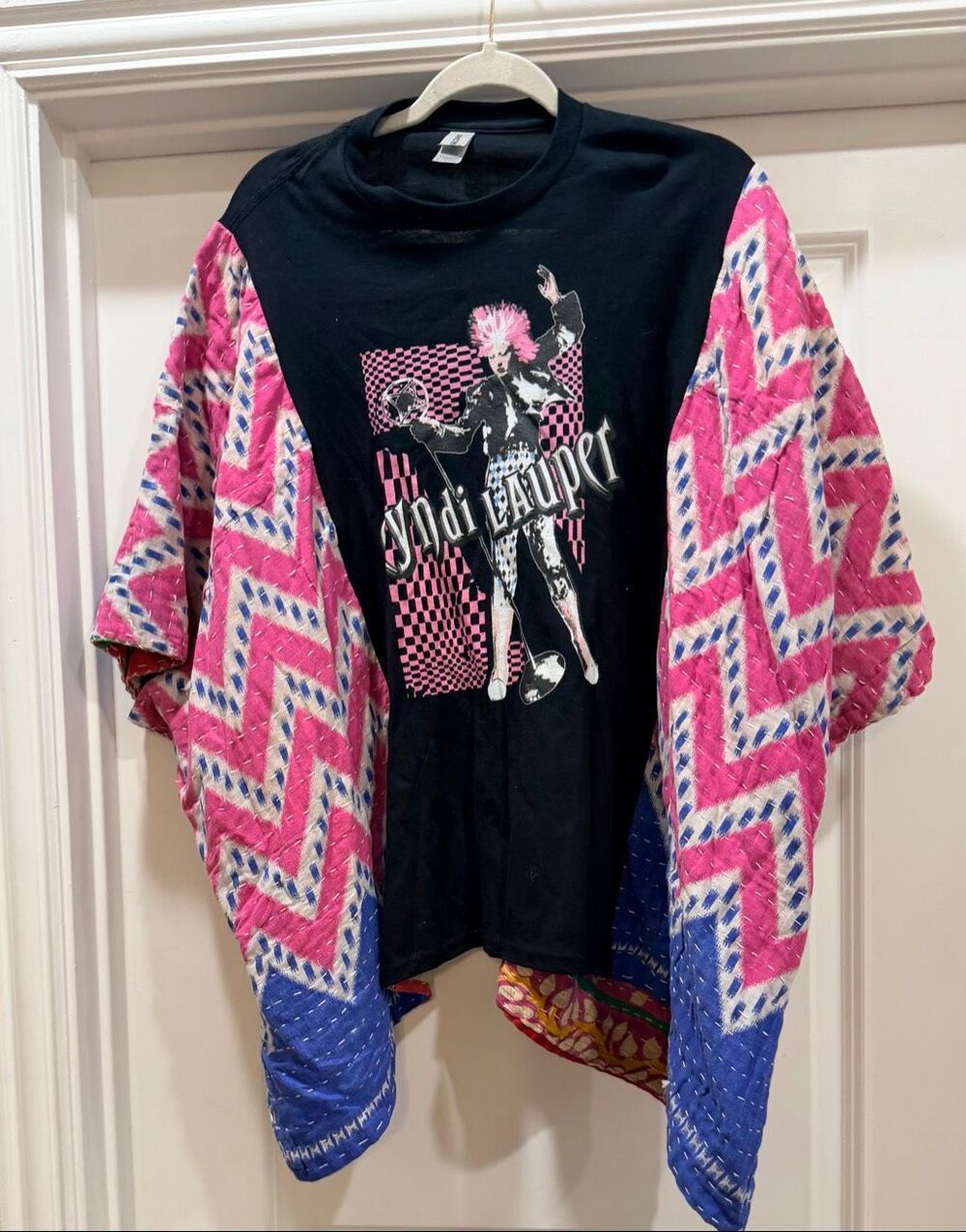 Cyndi Lauper Graphic Tee Kimono Patchwork Cardigan Top Boho Style Size S